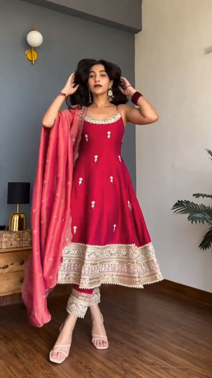 Rani Pink Embroidered Anarkali Kurta Set with Dupatta